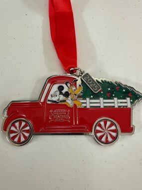 Disney Red Truck Ornament with Mickey, Pluto & Green Tree